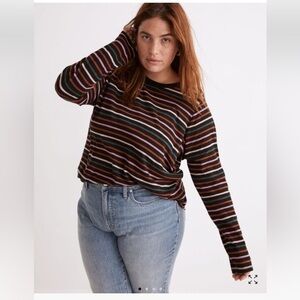 Madewell Cotton Striped crew neck long sleeved shirt Women's XXS